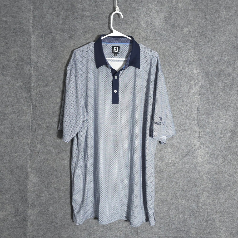 FootJoy Polo Mens 2XL Blue Geometric‎ Print Golf Shirt Echo Falls Short Sleeve